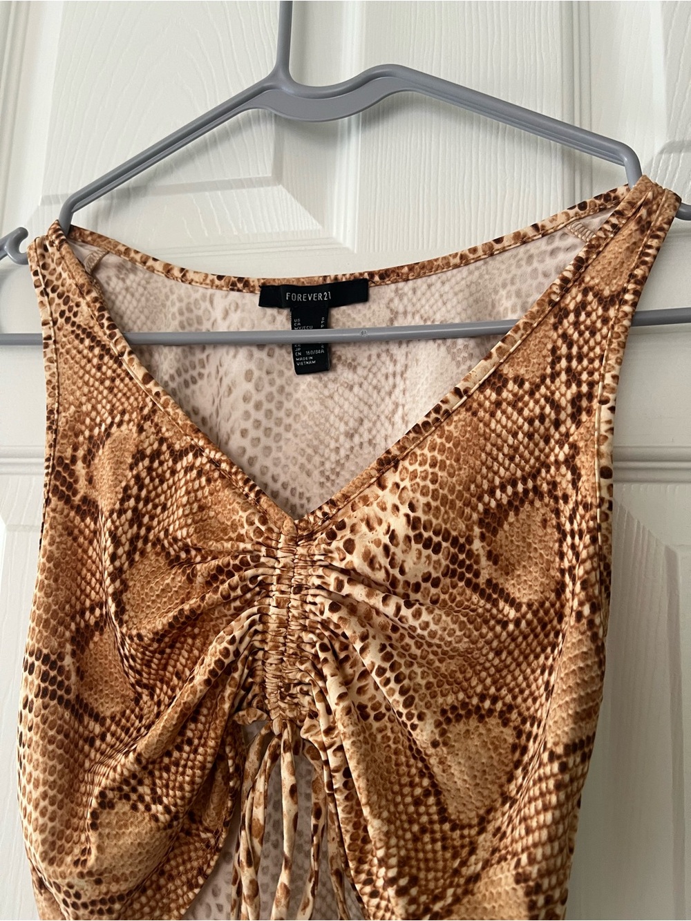 Forever 21 Brown and Tan Snake Print Ruched V-Neck Tank
